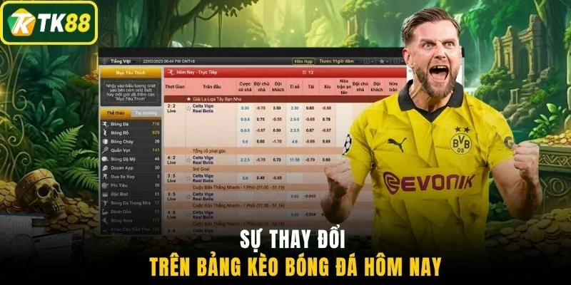 Sự thay đổi trên bảng kèo bóng đá hôm nay